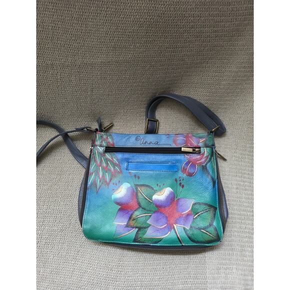 ANUSCHKA Hand Painted Leather Zip Top Midnight Owl Crossbody Handbag Zip Expandr - Picture 3 of 7